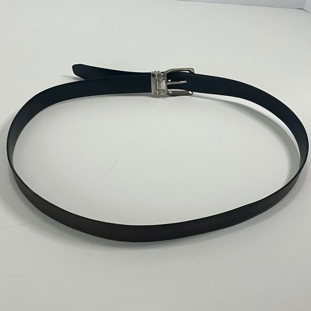 GB Made in Italy Mens Reversible Leather Belt Brown Black Silver Buckle Size 40